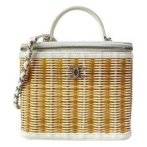 Chanel Vanity Case Vanity Bag AS1347 Natural White Rattan Calf Skin